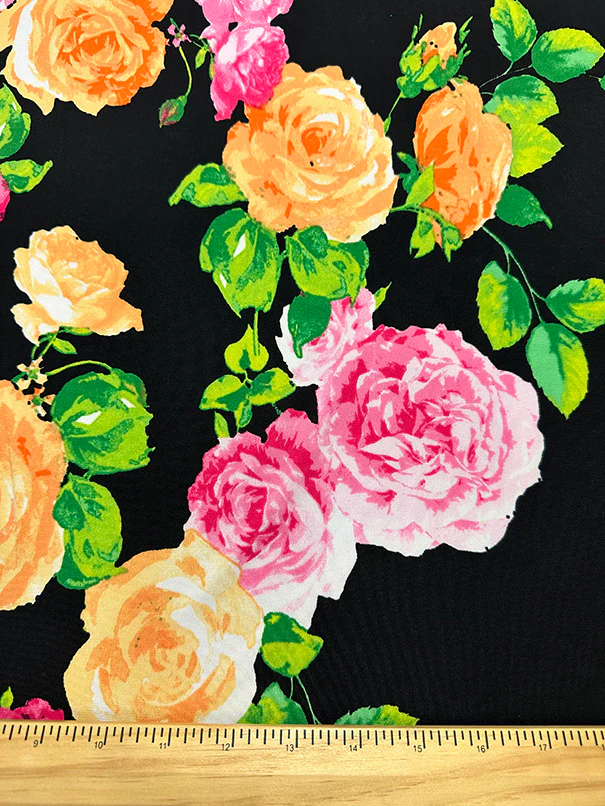 Black Multi Floral Print ITY Jersey Knit Fabric - Image 2