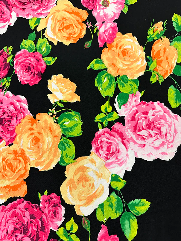 Black Multi Floral Print ITY Jersey Knit Fabric - Image 3