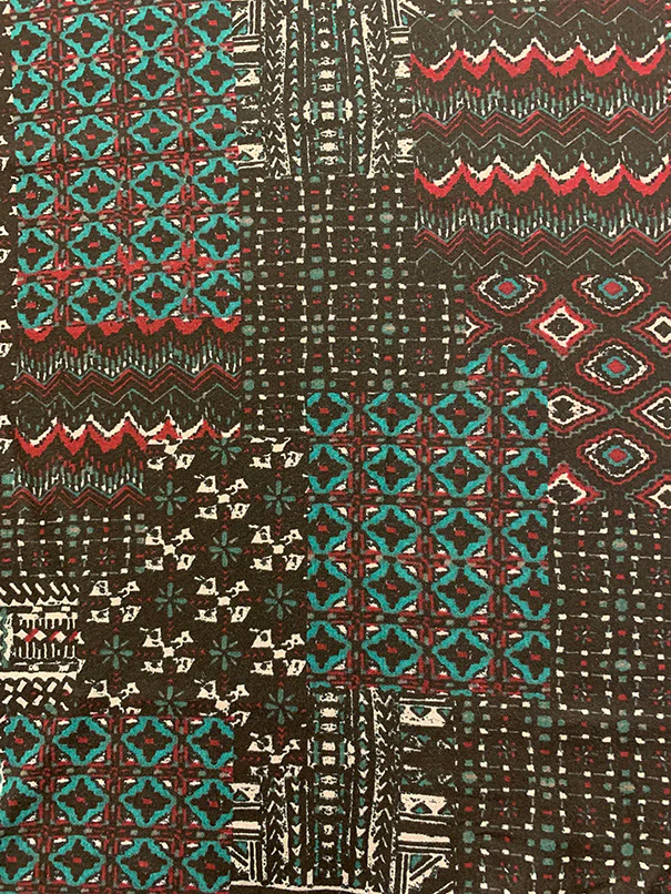 Black Multi Patchwork Print Rayon Challis Fabric - Image 2
