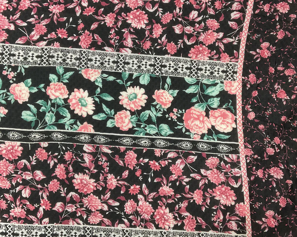Black-Multi Poly Floral Border Printed Dobby Chiffon Woven Fabric - Image 3