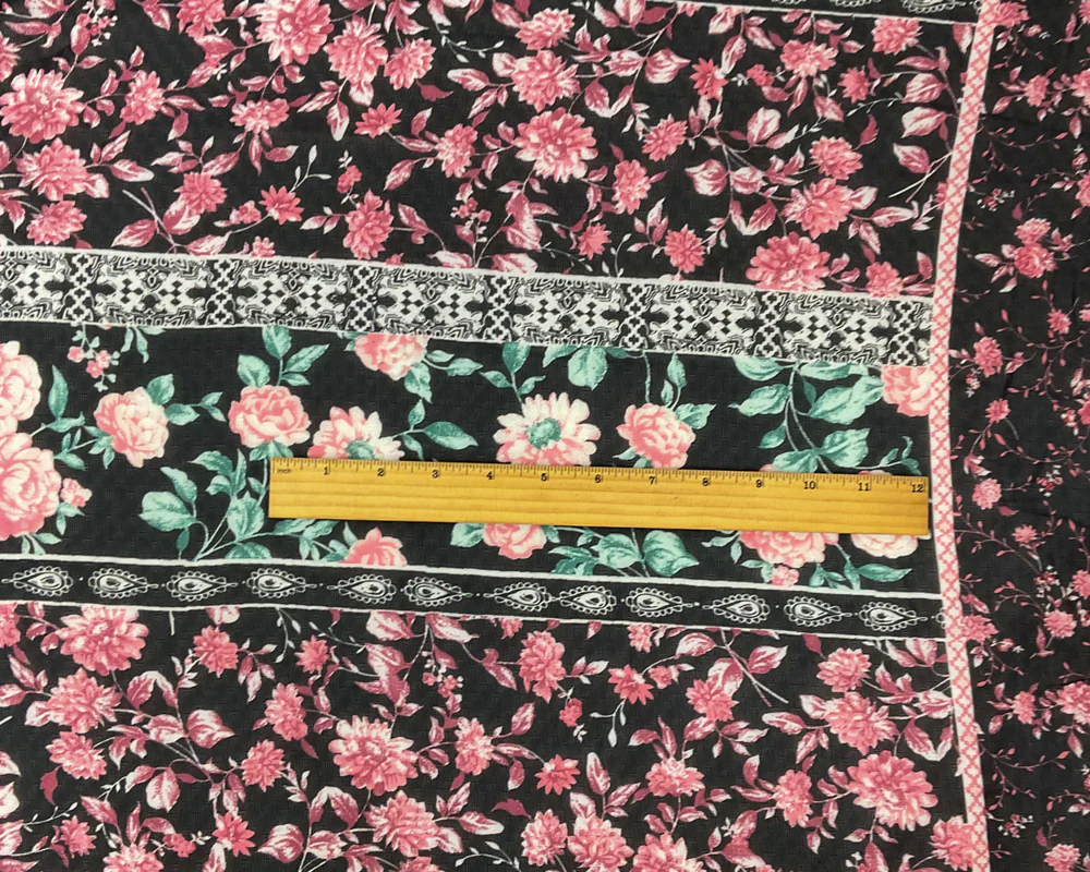 Black-Multi Poly Floral Border Printed Dobby Chiffon Woven Fabric - Image 4