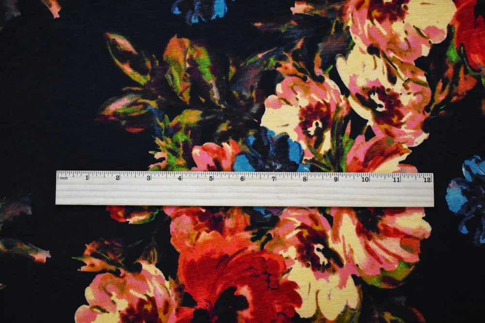 Black-Multi Poly Floral Print Stretch Spandex Onion Skin Jersey Knit Fabric - Image 2