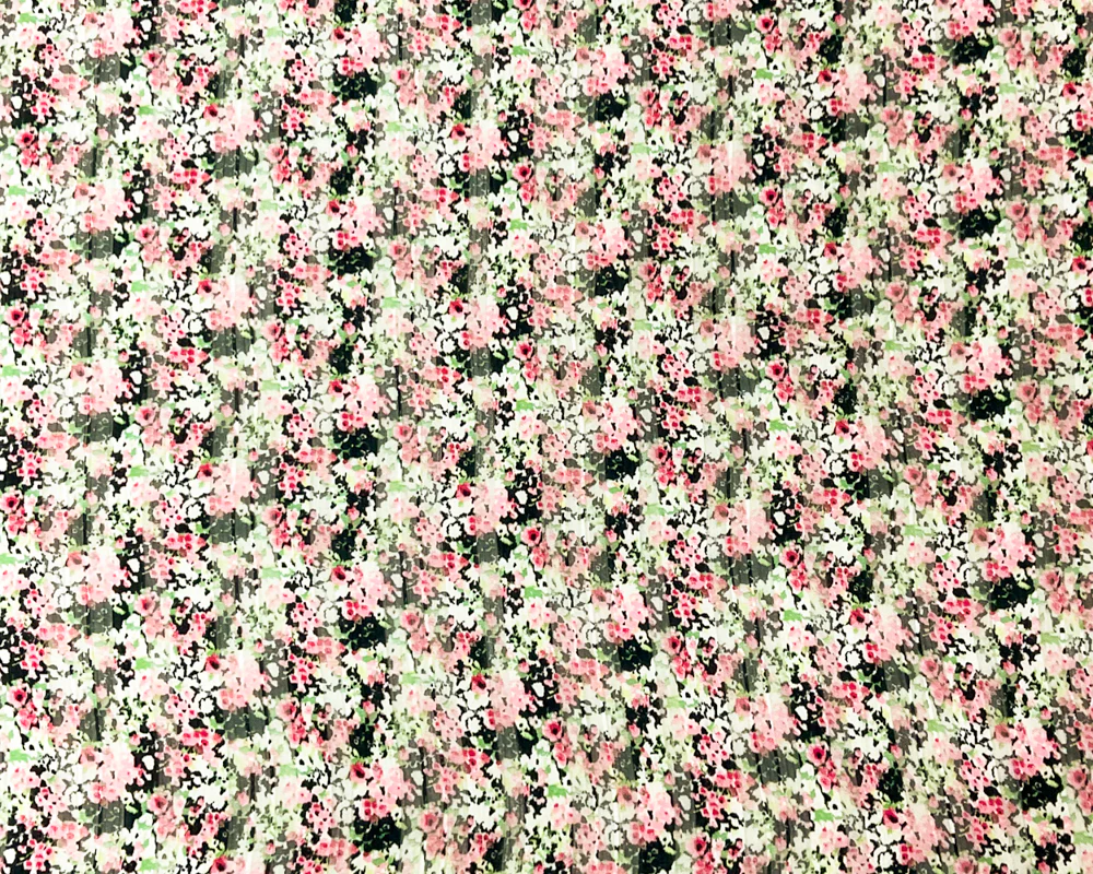Black-Multi Poly Floral Printed Satin Stripe Chiffon Woven Fabric - Image 3