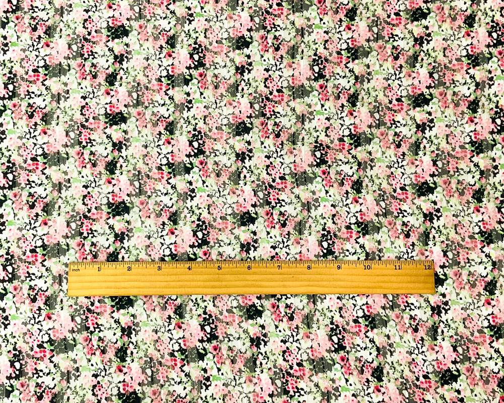 Black-Multi Poly Floral Printed Satin Stripe Chiffon Woven Fabric - Image 4