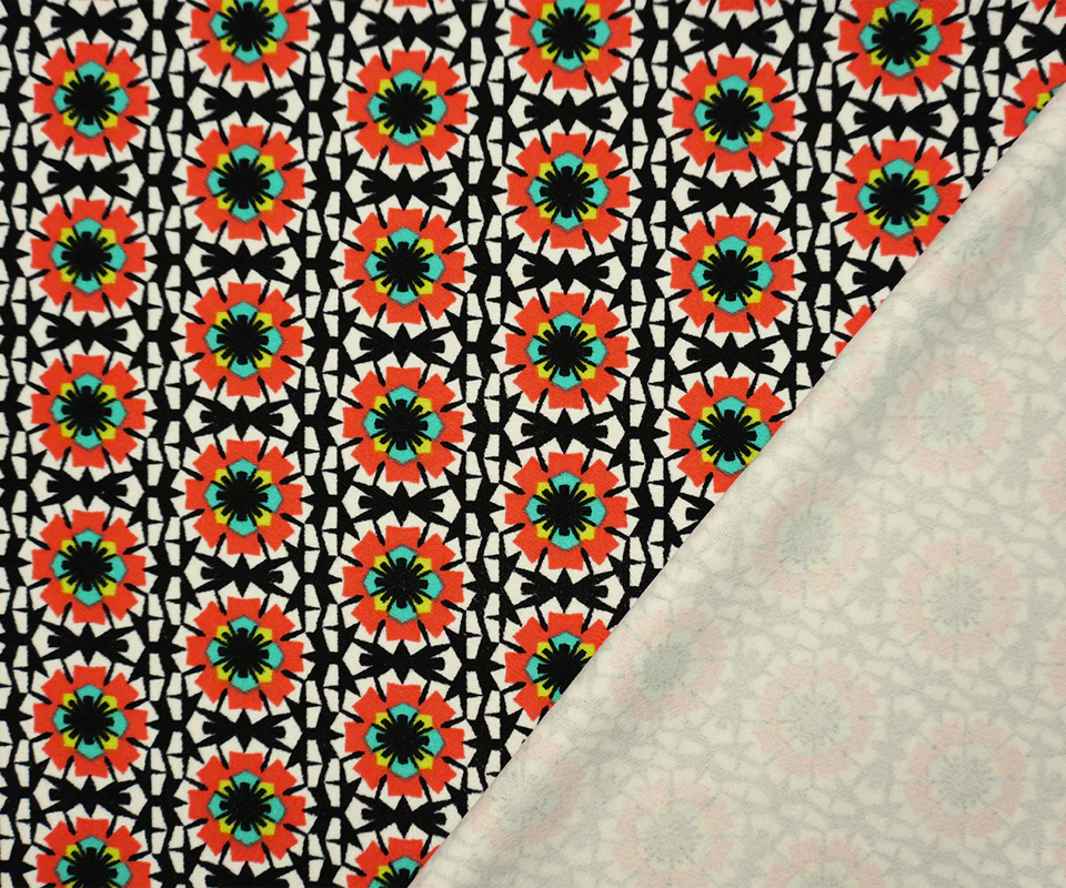 Black-Multi Poly Geo Floral Print Liverpool Double Knit Fabric - Image 2