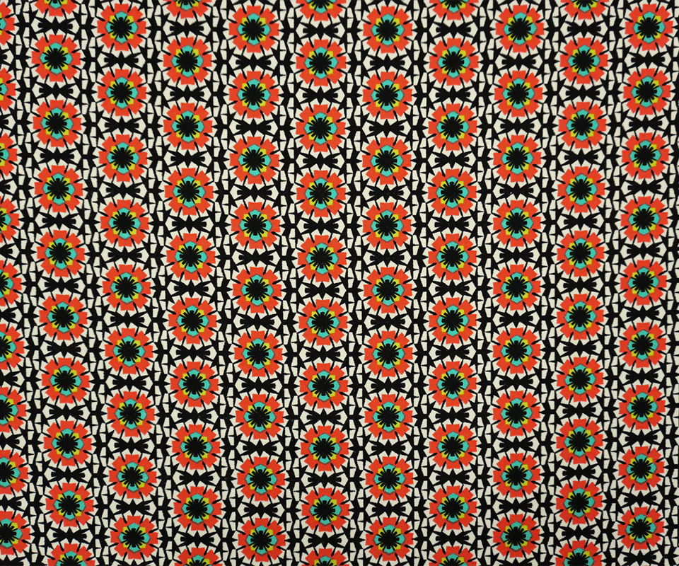 Black-Multi Poly Geo Floral Print Liverpool Double Knit Fabric - Image 3
