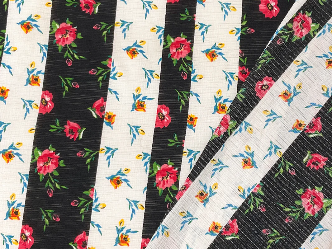 Black-Multi Poly Stretch Floral Print Slub Knit Fabric - Image 2