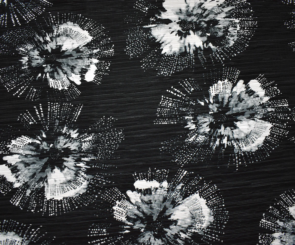 Black-Multi Poly Stretch Spandex Floral Print Pleated Interlock Knit Fabric - Image 3