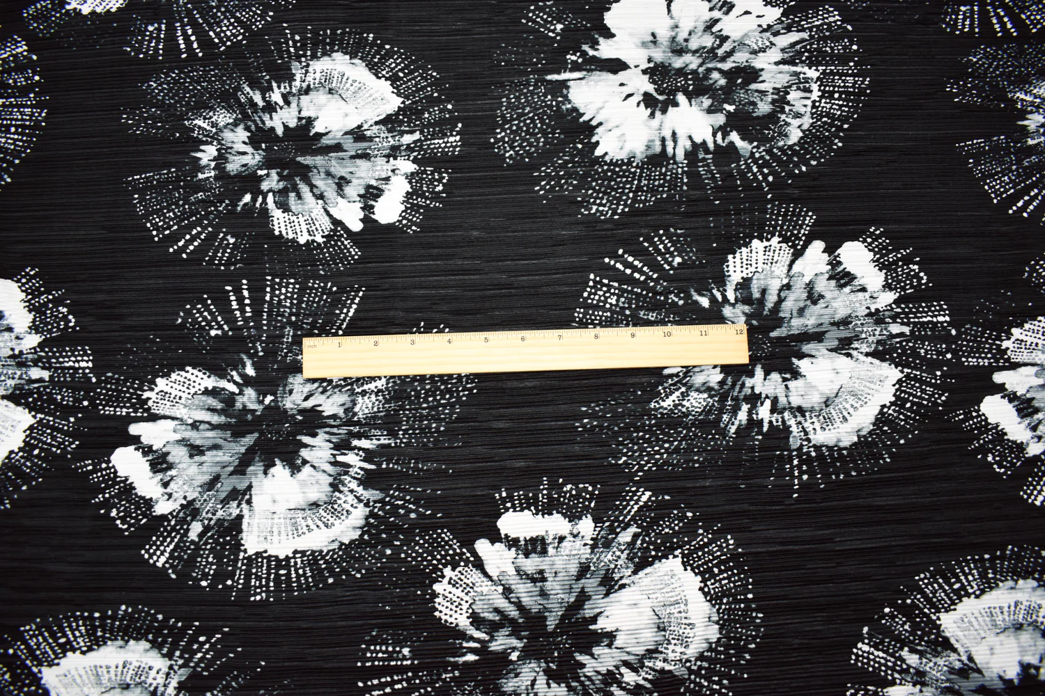Black-Multi Poly Stretch Spandex Floral Print Pleated Interlock Knit Fabric - Image 4