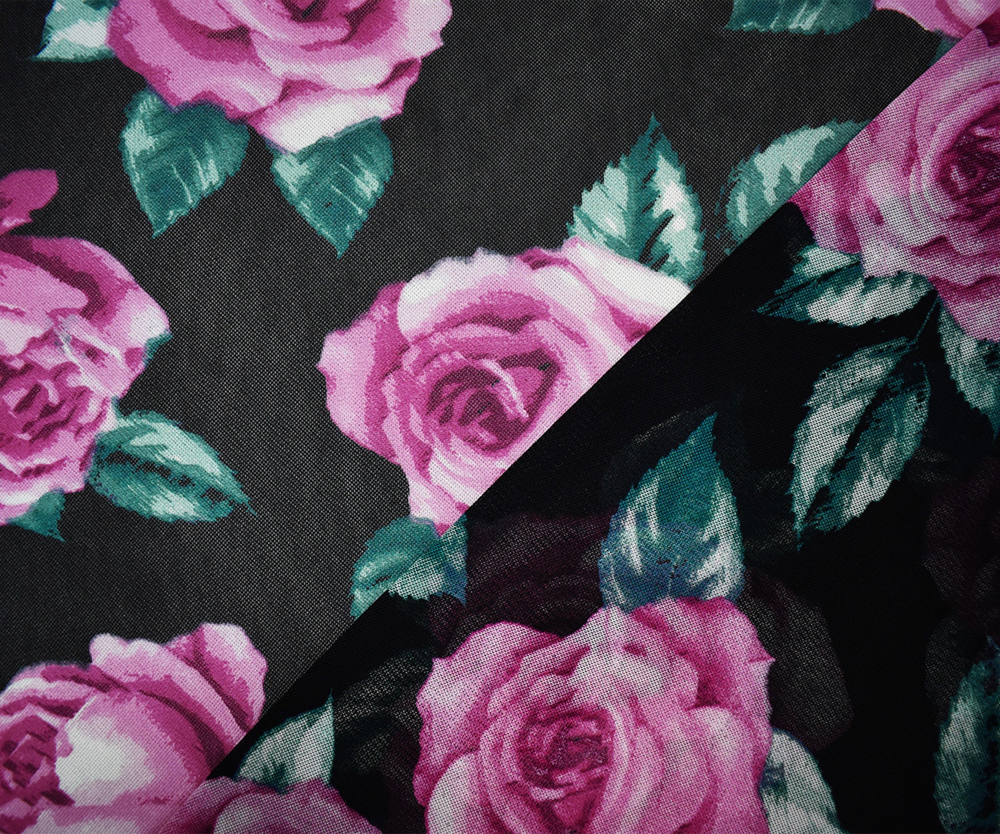 Black-Multi Poly Stretch Spandex Floral Printed Mesh Knit Fabric - Image 2