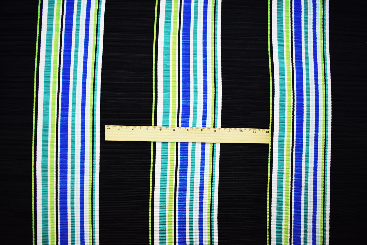 Black-Multi Poly Stretch Spandex Stripe Print Pleated Interlock Knit Fabric - Image 4