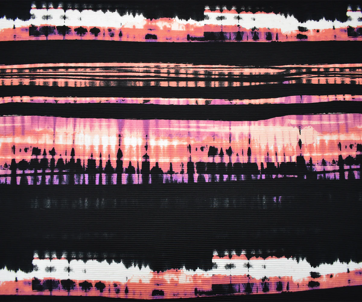 Black-Multi Poly Stretch Spandex Tie Dye Printed Pleated Jersey Knit Fabric - Image 3