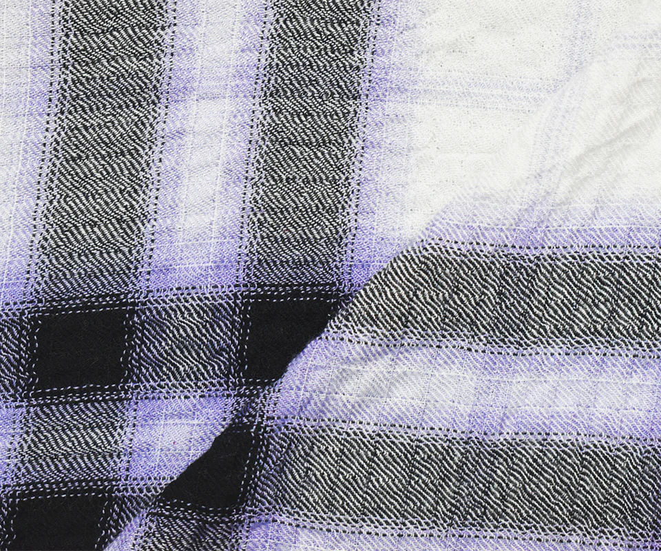 Black-Multi Rayon-Cotton Famous Maker Plaid Crinkle Woven Fabric - Image 2