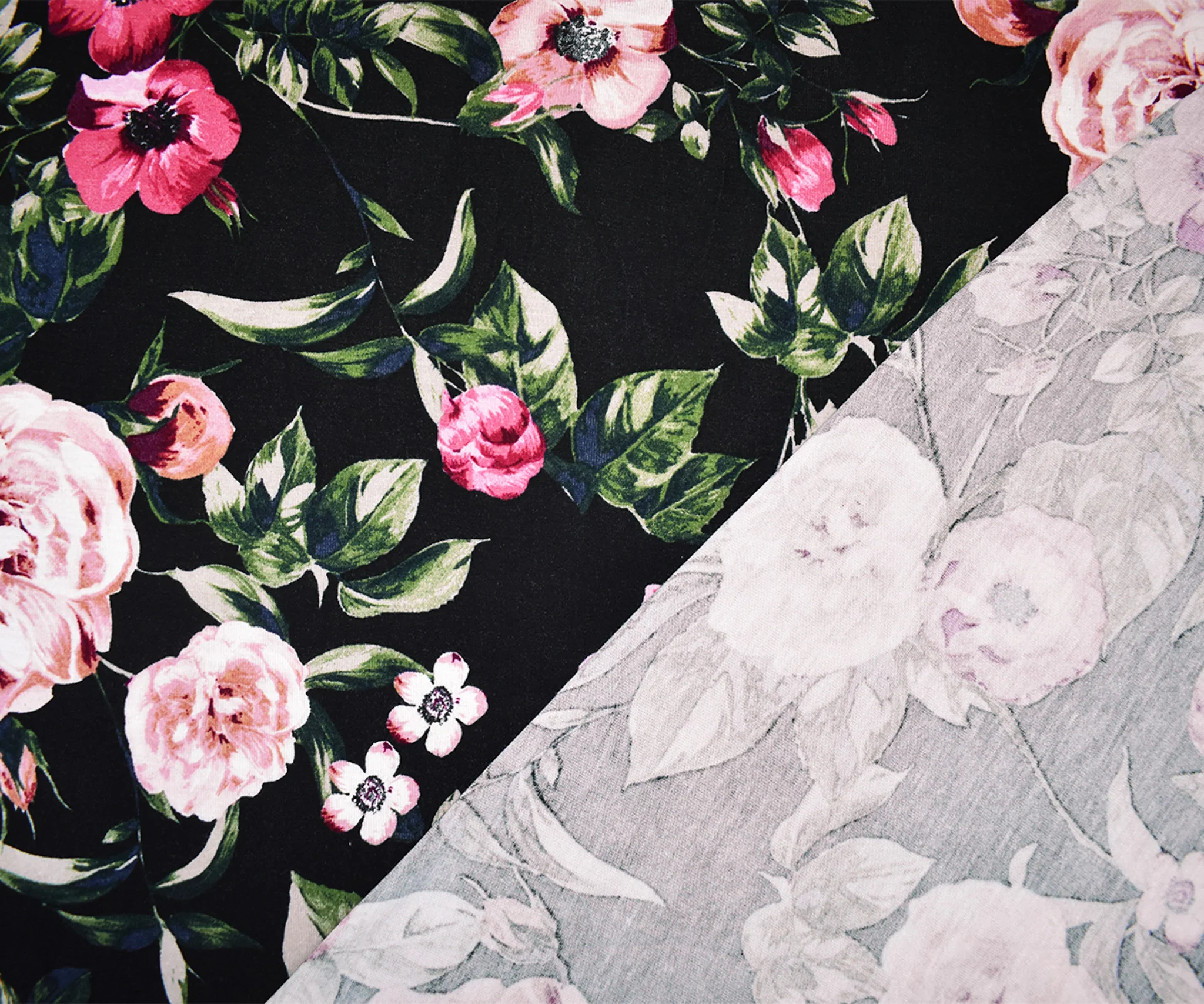Black-Multi Rayon Stretch Spandex Floral Print Jersey Knit Fabric - Image 2