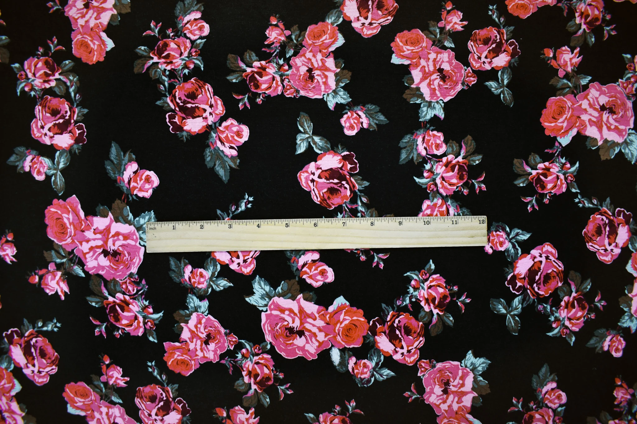 Black-Multi Rayon Stretch Spandex Floral Printed Jersey Knit Fabric - Image 4