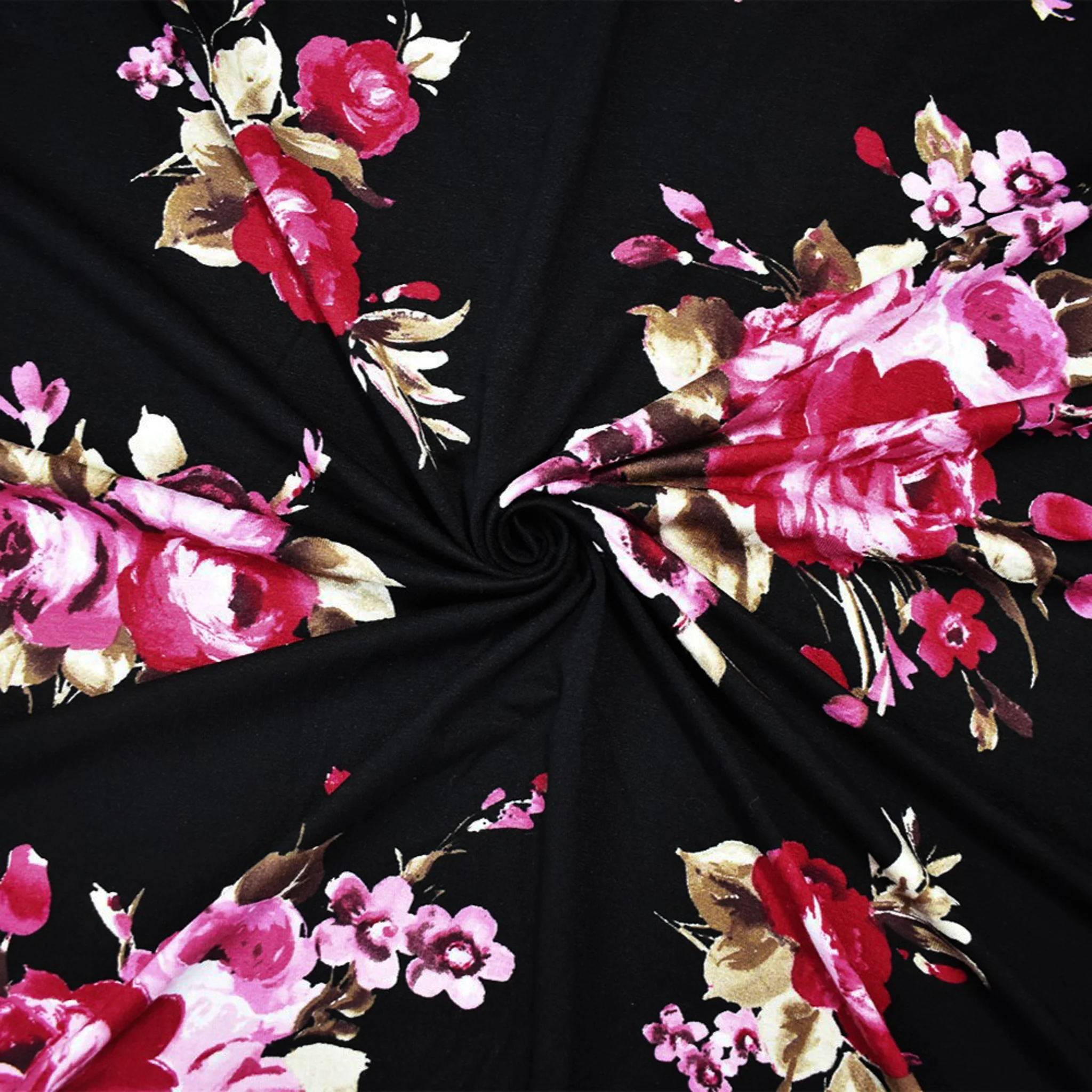 Black-Multi Rayon Stretch Spandex Floral Printed Jersey Knit Fabric
