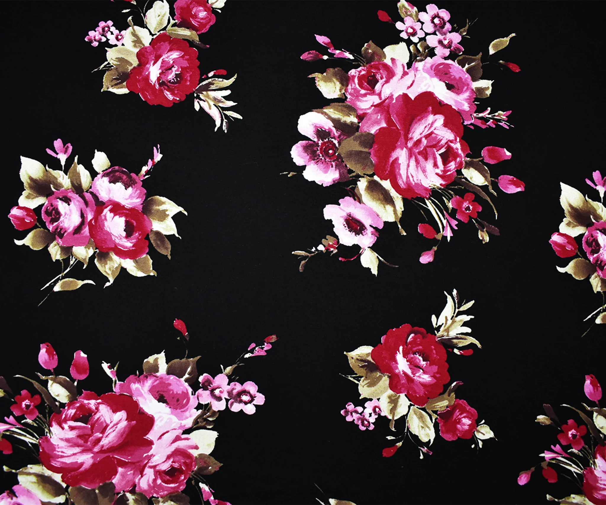 Black-Multi Rayon Stretch Spandex Floral Printed Jersey Knit Fabric - Image 3