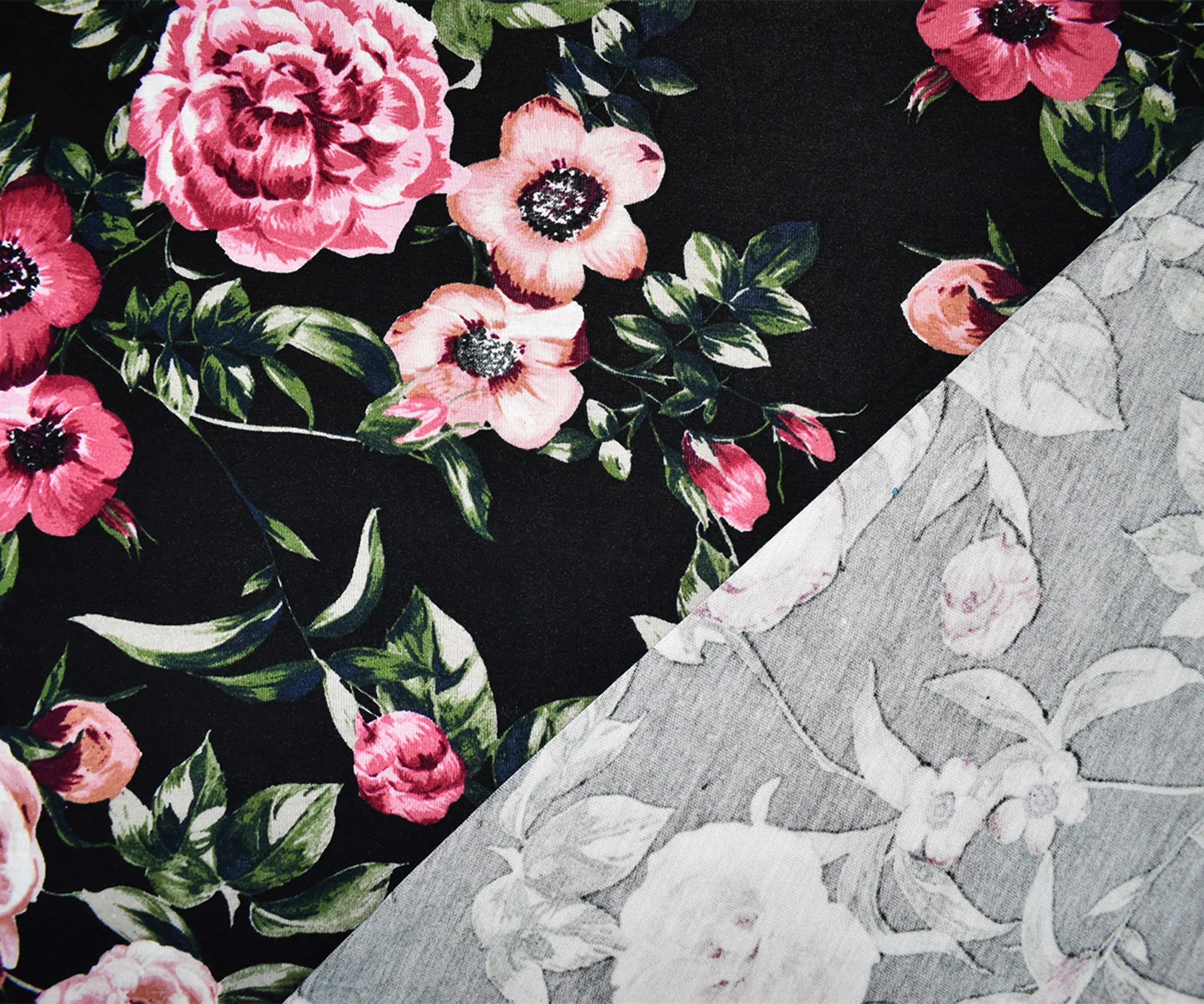 Black-Multi Rayon Stretch Spandex Floral Printed Jersey Knit Fabric - Image 2
