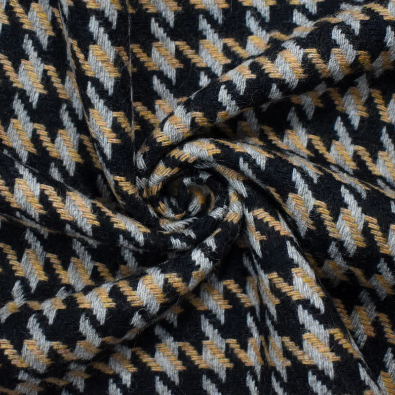 Black-Multi Wool Poly Houndstooth Twill Woven Jacketing Fabric
