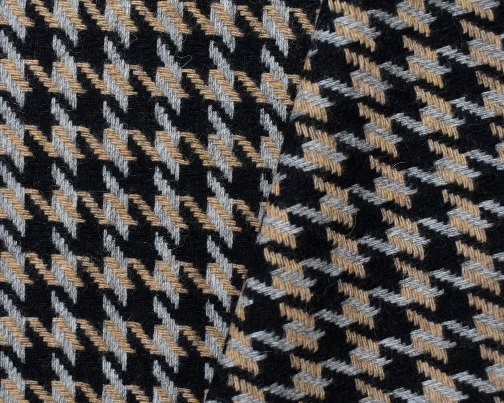 Black-Multi Wool Poly Houndstooth Twill Woven Jacketing Fabric - Image 2