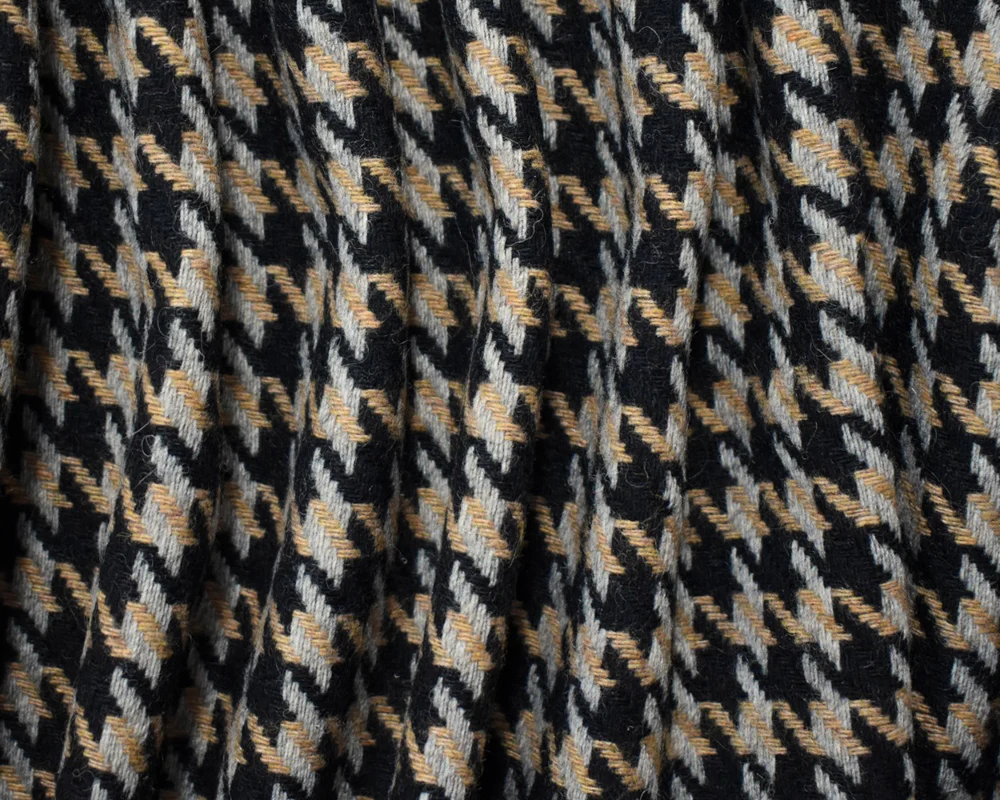 Black-Multi Wool Poly Houndstooth Twill Woven Jacketing Fabric - Image 3