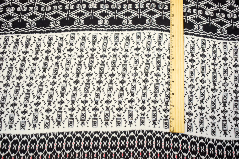 Black-Off-White-Orange Poly Aztec Striped Printed Chiffon Woven Fabric - Image 2