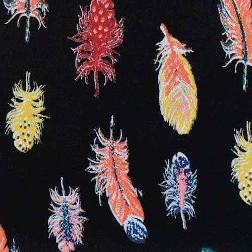 Black/Orange/Multi Feather Printed Crepe Faille Fabric