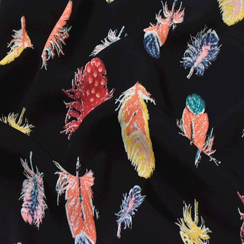 Black/Orange/Multi Feather Printed Crepe Faille Fabric - Image 2