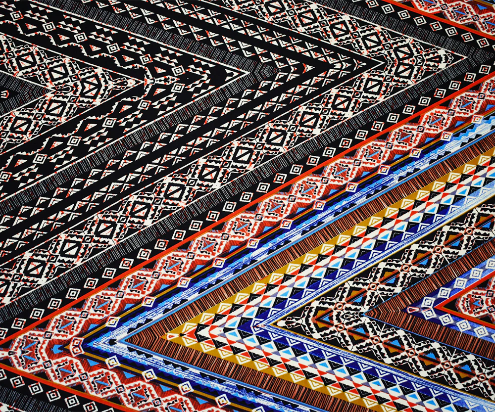 Black-Orange-Multi Poly Aztec Printed Faille Woven Fabric - Image 3