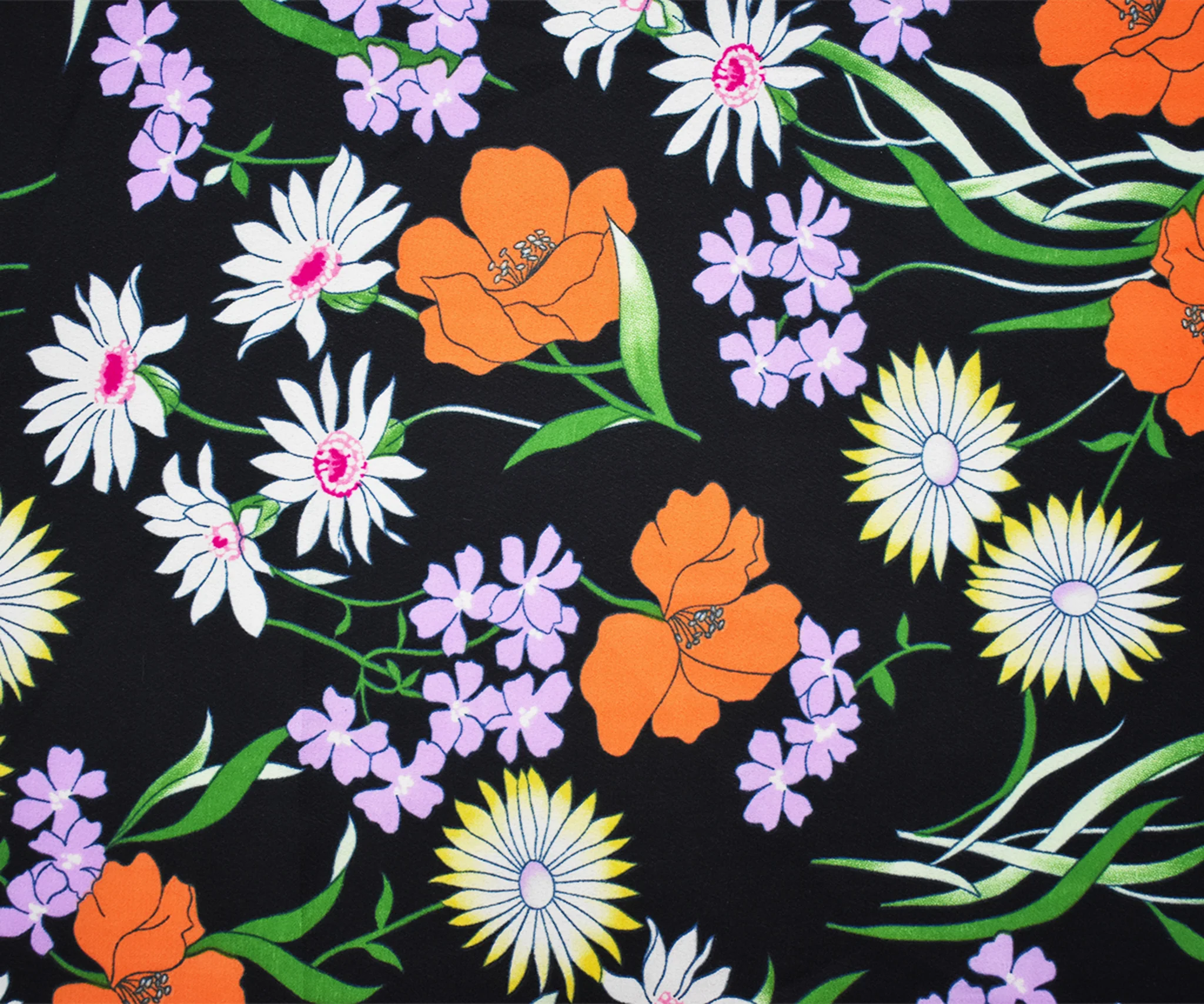 Black-Orange-Multi Poly Floral Printed Chiffon Woven Fabric - Image 2