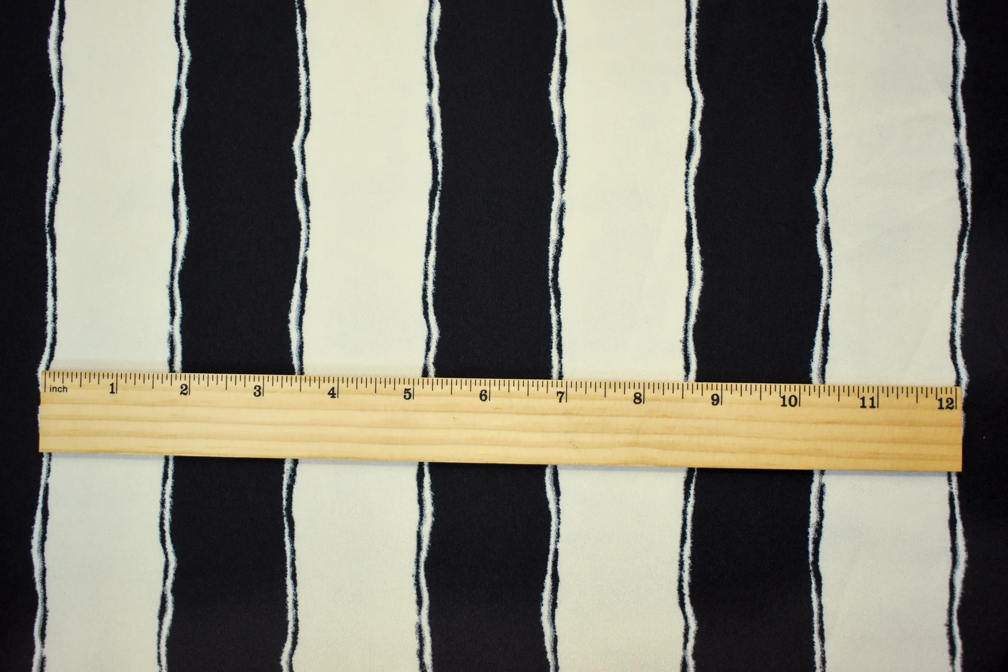 Black-Pearl White Poly Stripe Printed Stretch Crepe Momie Woven Fabric - Image 2