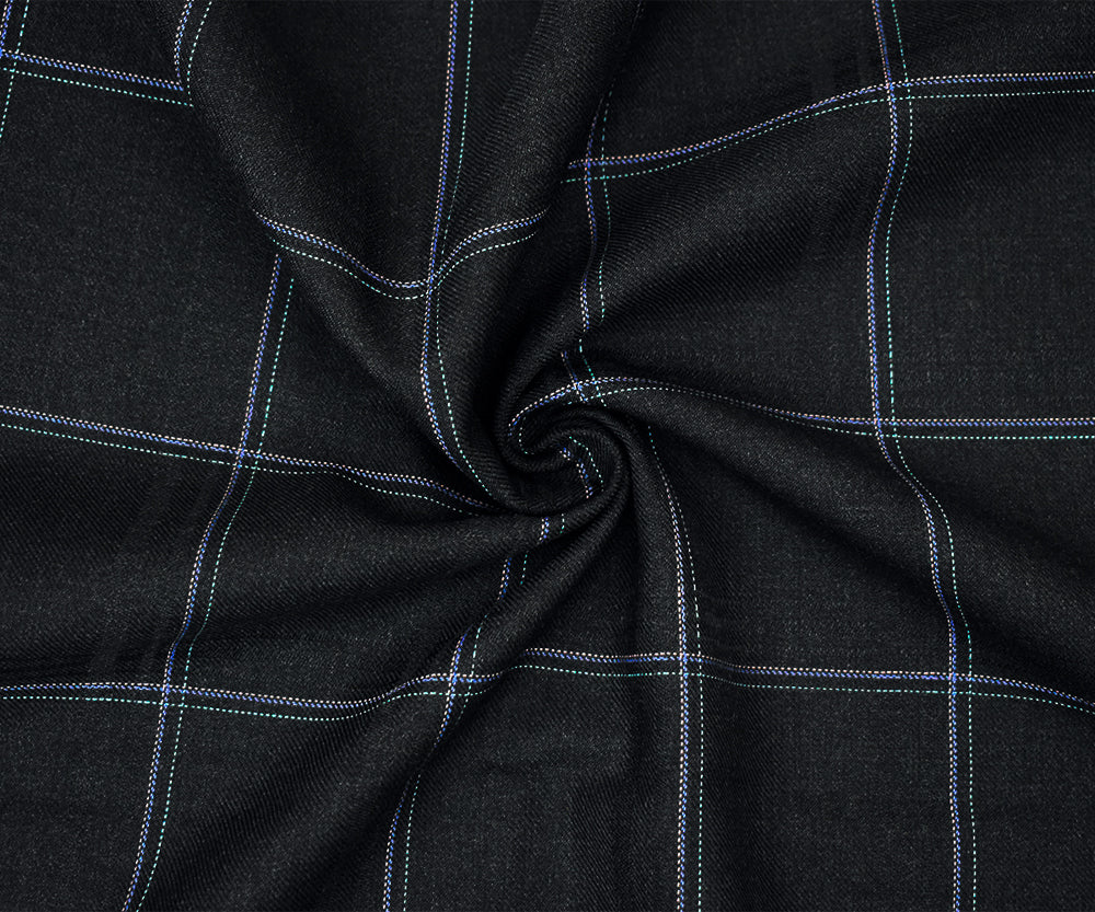 Black-Pink-Blue Polyester Wool Grid Plaid Twill Woven Shirting Fabric - Image 3