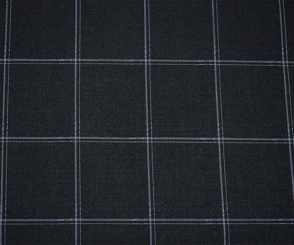 Black-Pink-Blue Polyester Wool Grid Plaid Twill Woven Shirting Fabric - Image 4