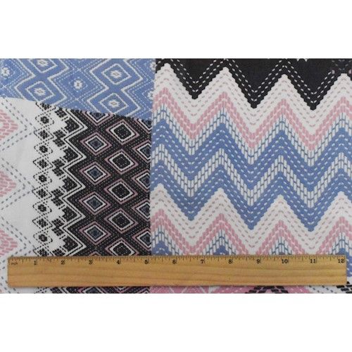 Black/Pink/Multi Chevron Patch Printed Chiffon Woven Fabric - Image 3