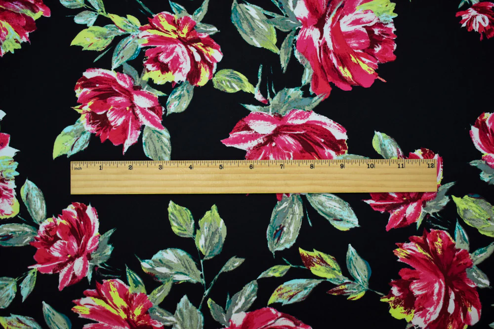 Black-Pink-Multi Cotton Floral Printed Stretch Spandex Poplin Woven Fabric - Image 2