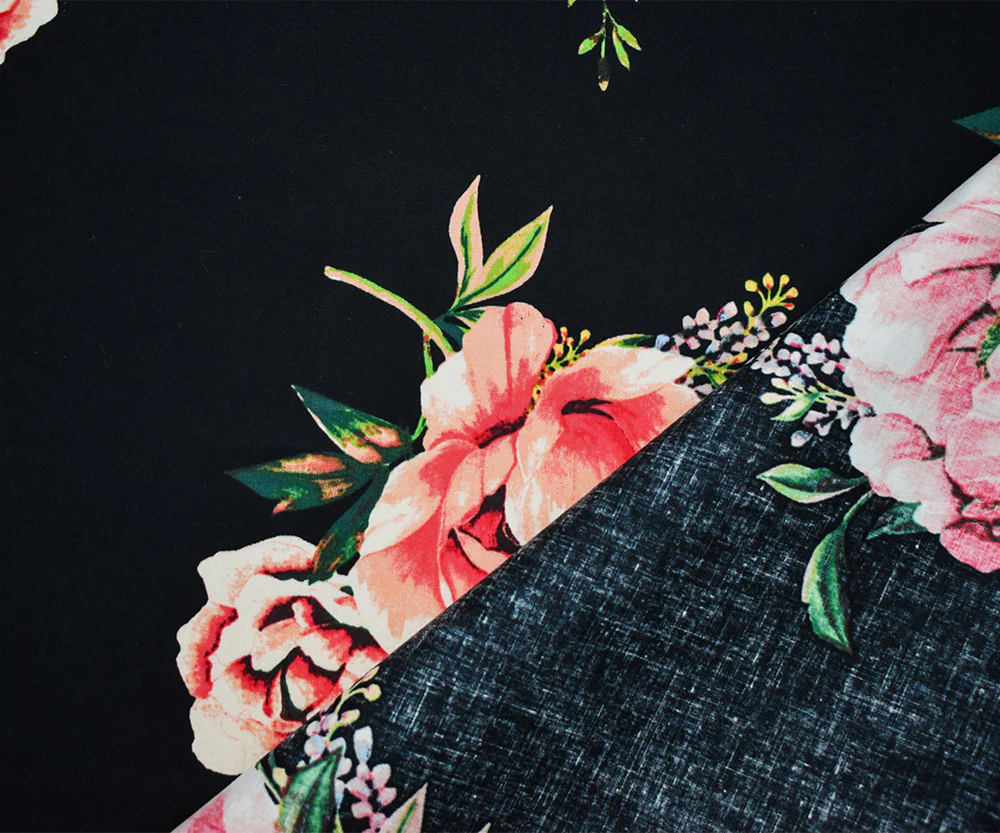 Black-Pink-Multi Cotton Floral Printed Stretch Spandex Poplin Woven Fabric - Image 3