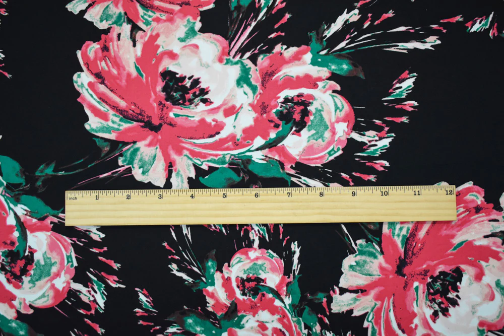 Black-Pink-Multi Cotton Stretch Spandex Floral Print Poplin Woven Fabric - Image 2