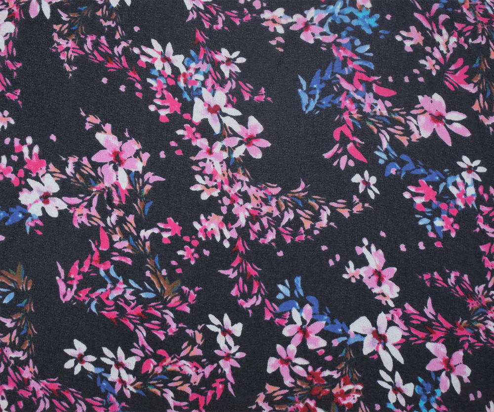 Black-Pink-Multi Floral Printed Poly Chiffon Woven Fabric - Image 3