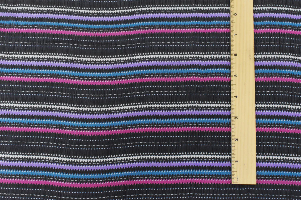 Black-Pink-Multi Mini Wave Stripe Printed Poly Crinkle Yoryu Chiffon Fabric - Image 4