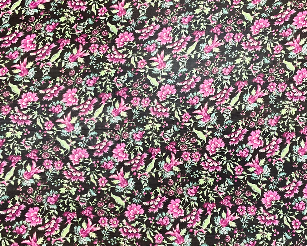 Black-Pink-Multi Poly Floral Printed Chiffon Woven Fabric - Image 3