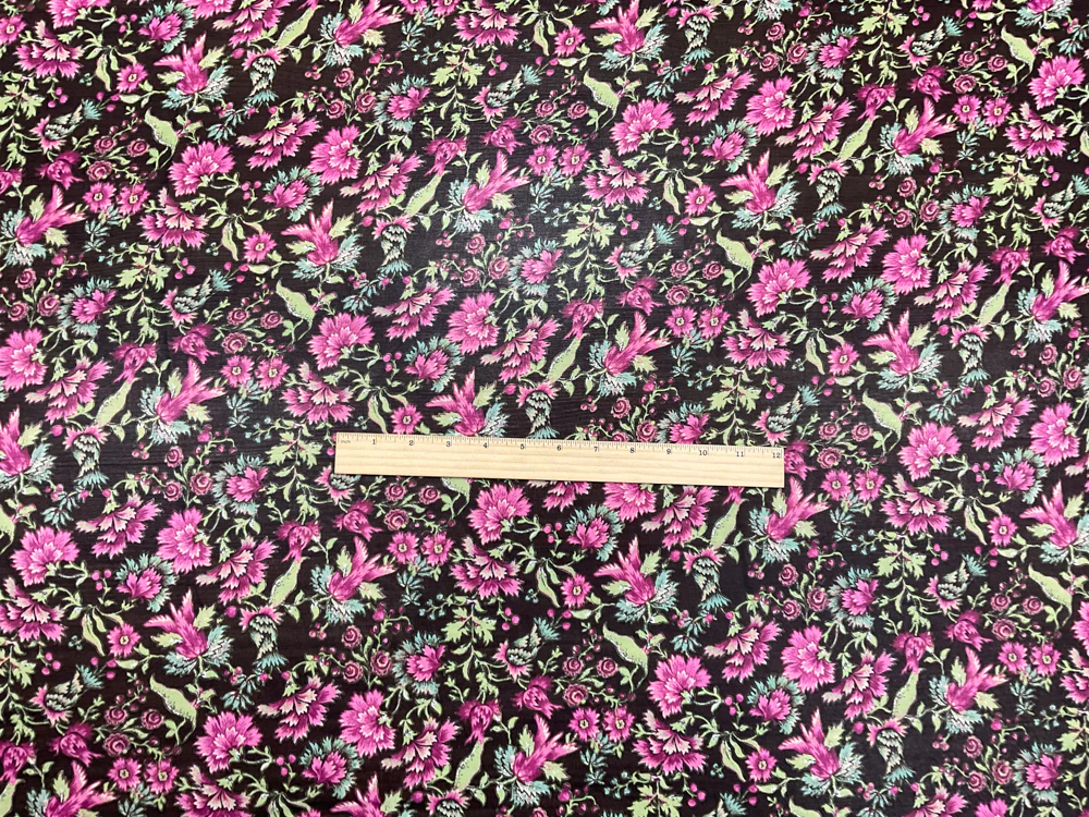 Black-Pink-Multi Poly Floral Printed Chiffon Woven Fabric - Image 4