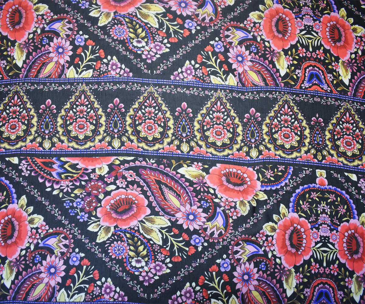 Black-Pink-Multi Poly Floral Printed Crinkle Yoryu Chiffon Woven Fabric - Image 3