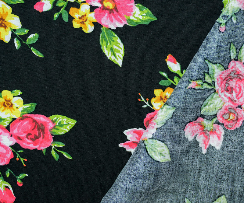 Black-Pink-Multi Rayon Floral Printed Batiste Woven Fabric - Image 2