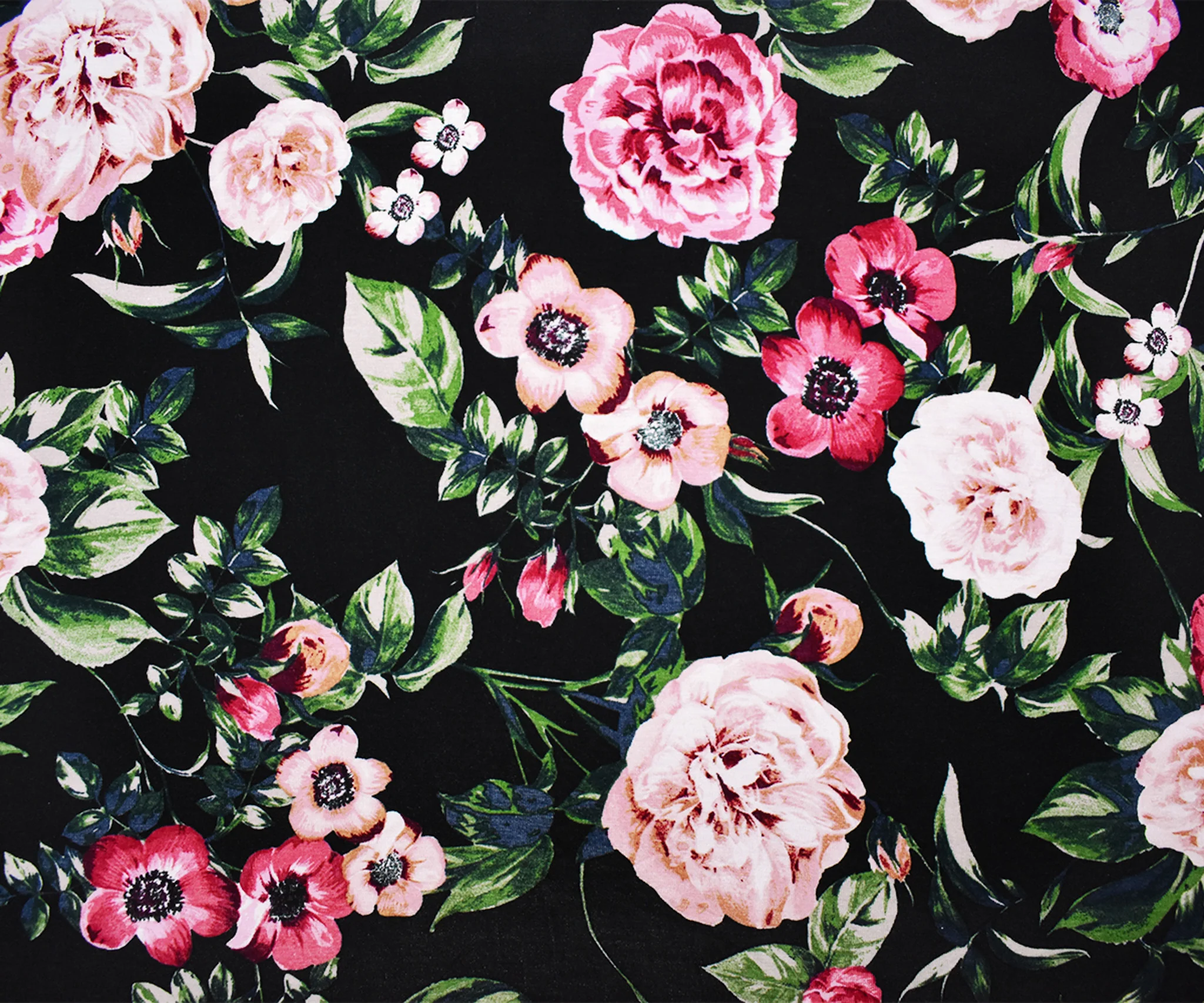 Black-Pink-Multi Rayon Stretch Spandex Floral Jersey Knit Fabric - Image 3