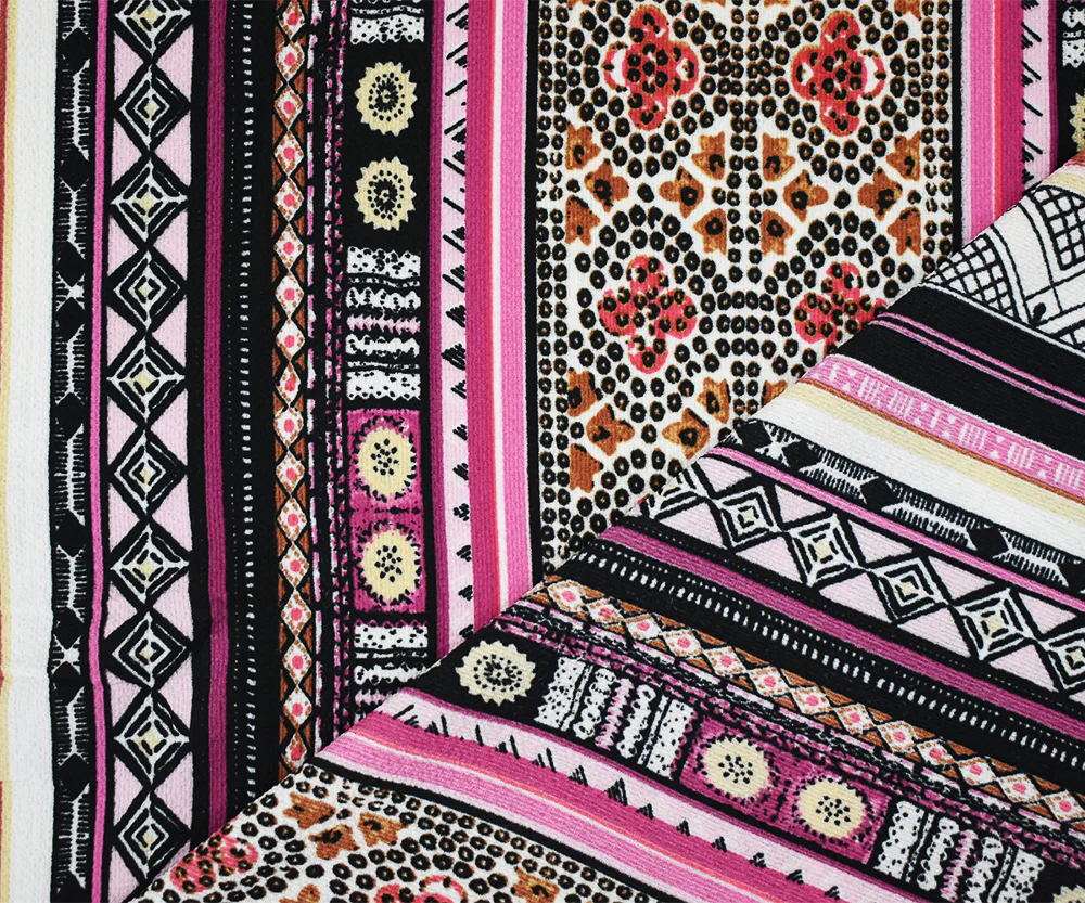 Black-Pink Polyester Tribal Stripes Printed Crepe Texture Georgette Fabric - Image 2
