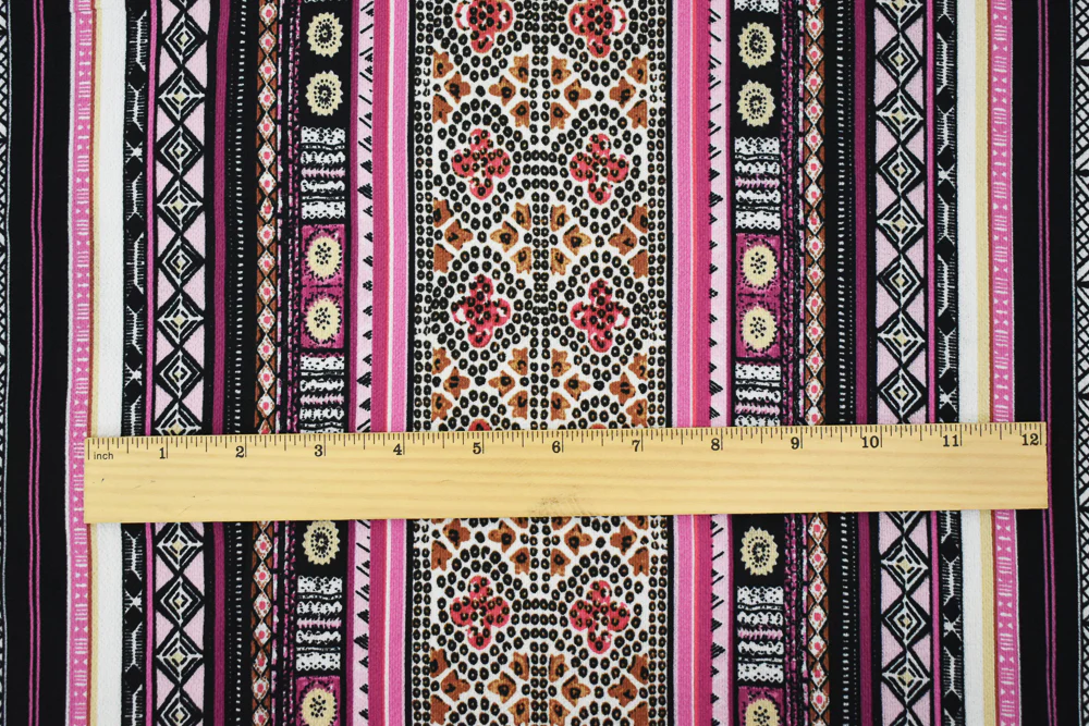 Black-Pink Polyester Tribal Stripes Printed Crepe Texture Georgette Fabric - Image 4
