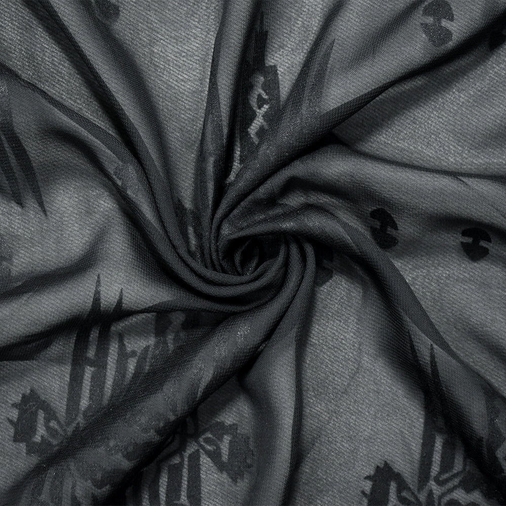 Black Poly Aztec Motif Velvet Flocked Chiffon Woven Fabric