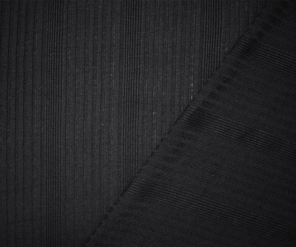 Black Poly Blend Stretch Irregular Rib Knit Fabric - Image 2