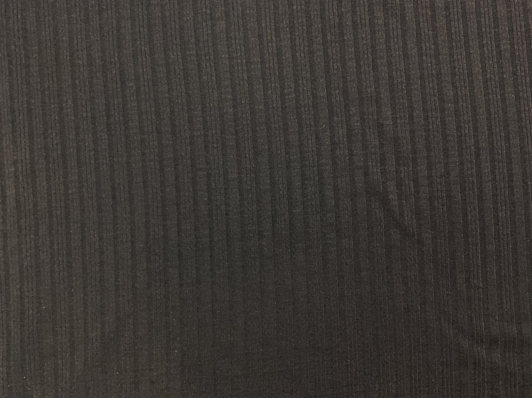 Black Poly Rayon Spandex Stretch Solid Rib Knit Fabric - Image 2