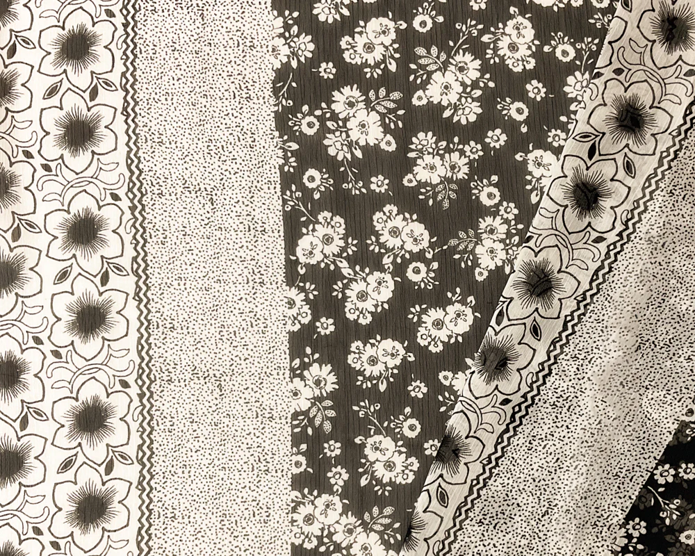 Black Poly Stripe Floral Print Crinkle Yoryu Chiffon Woven Fabric - Image 2